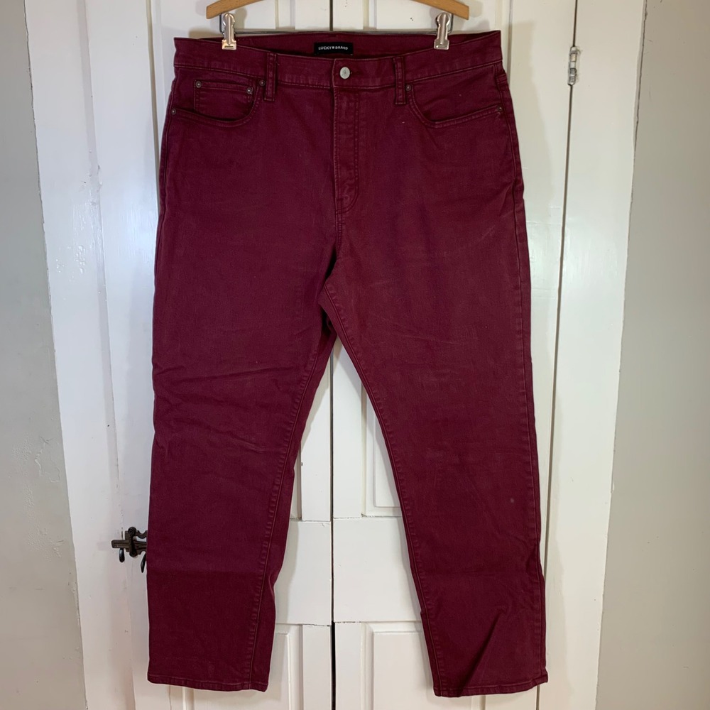 Lucky Brand 410 Athletic Straight Burgundy Maroon‎ Jeans Mens 38x32 131715